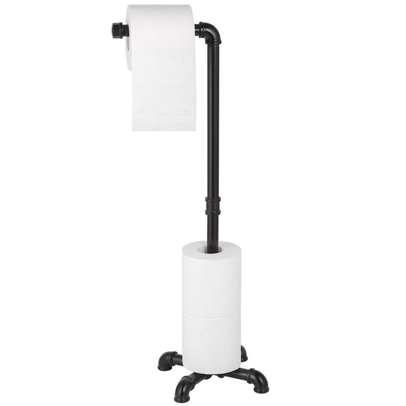 MOOACE Toilet Paper Holder Stand, Industrial Free Standing Bathroom Tissue Paper Roll Dispenser, Black - Image 1
